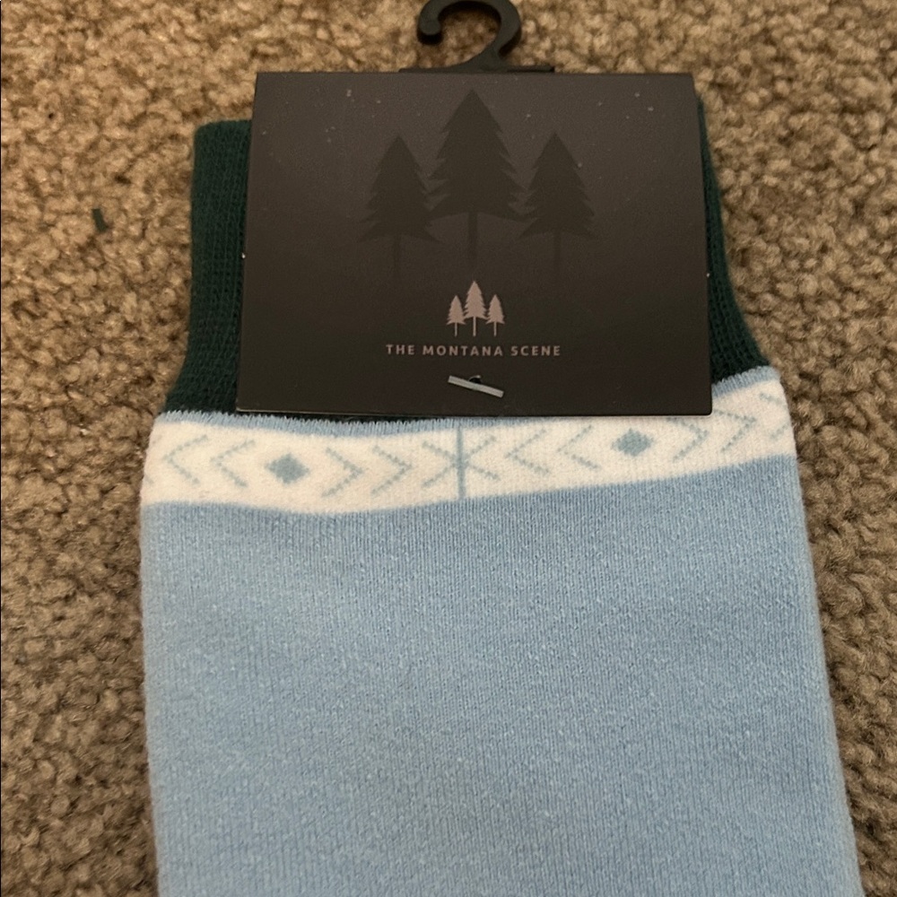 The Montana Scene Forest Patterned Green and Blue Socks/
